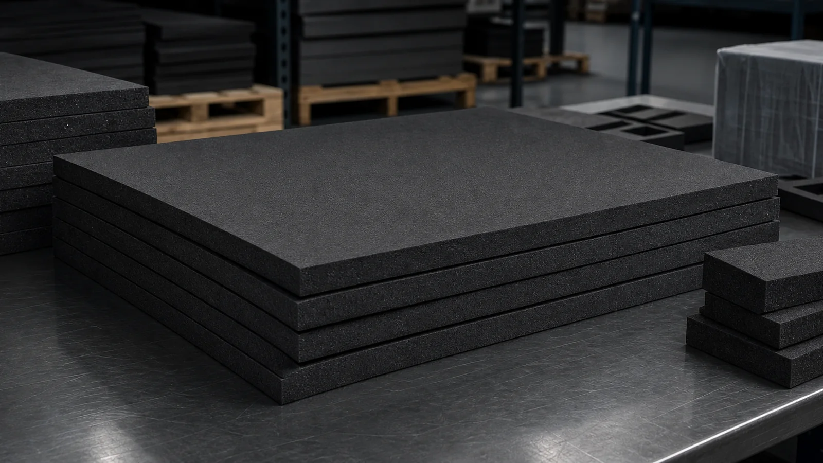 A Black EVA Foam Slab Industrial Buffer and Black Lining Application Diagram