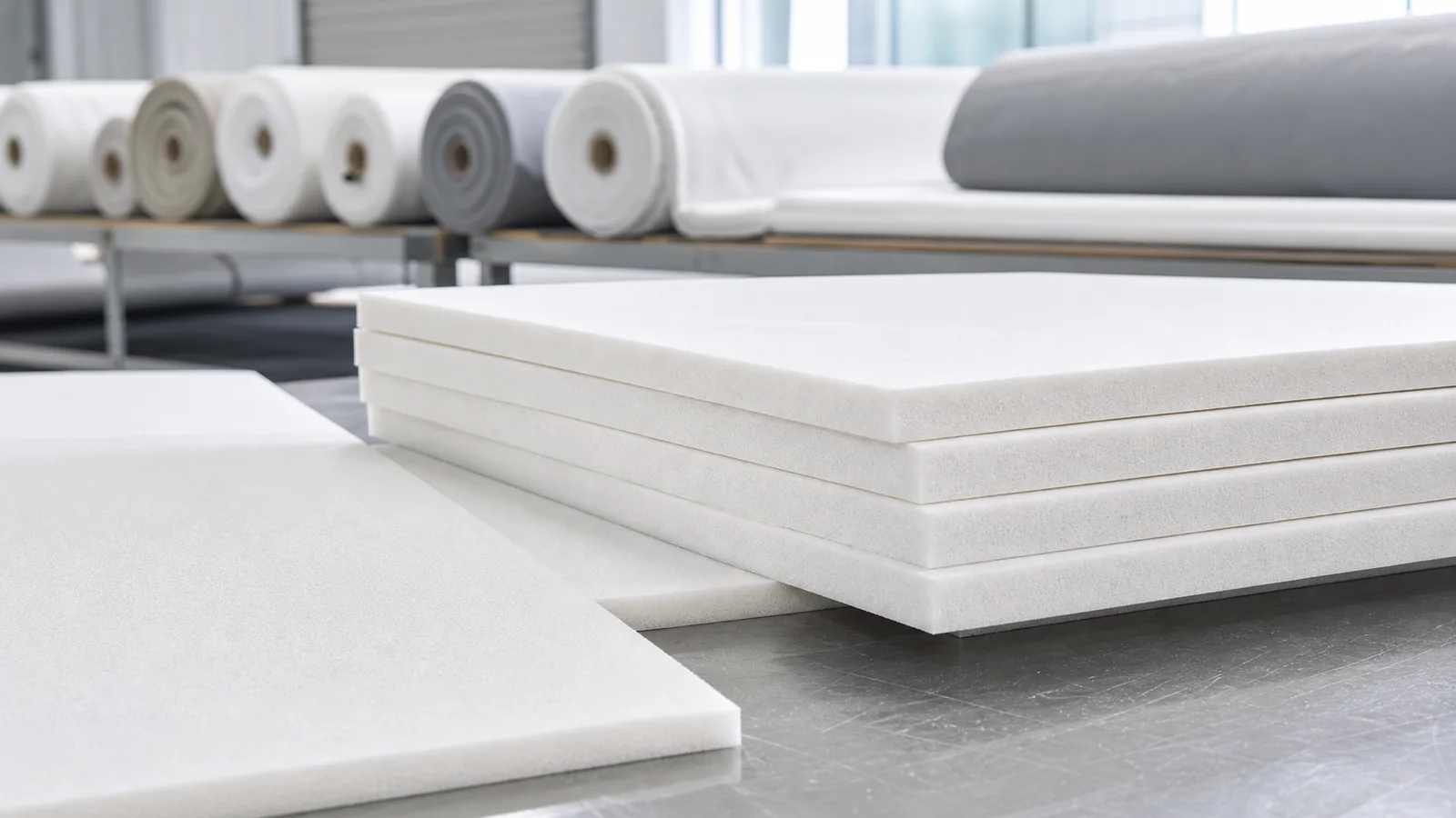 A White EVA Foam Slab Footwear Material and Bag Adhesion Application Diagram