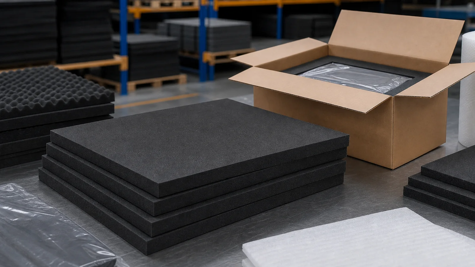 C Black EVA Foam Slab Packaging Cushioning and Industrial Underlay Application Diagram
